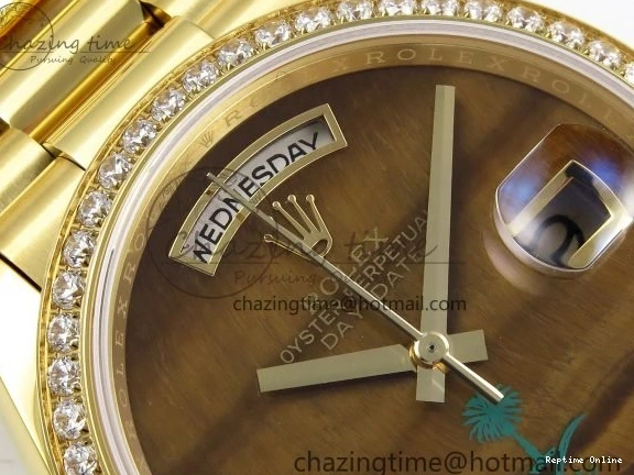 0420 WaterResistant Day Date 36 YG RAF 1:1 Best Edition Brown Oman Dial Diamonds Bezel on YG Bracelet A 1518